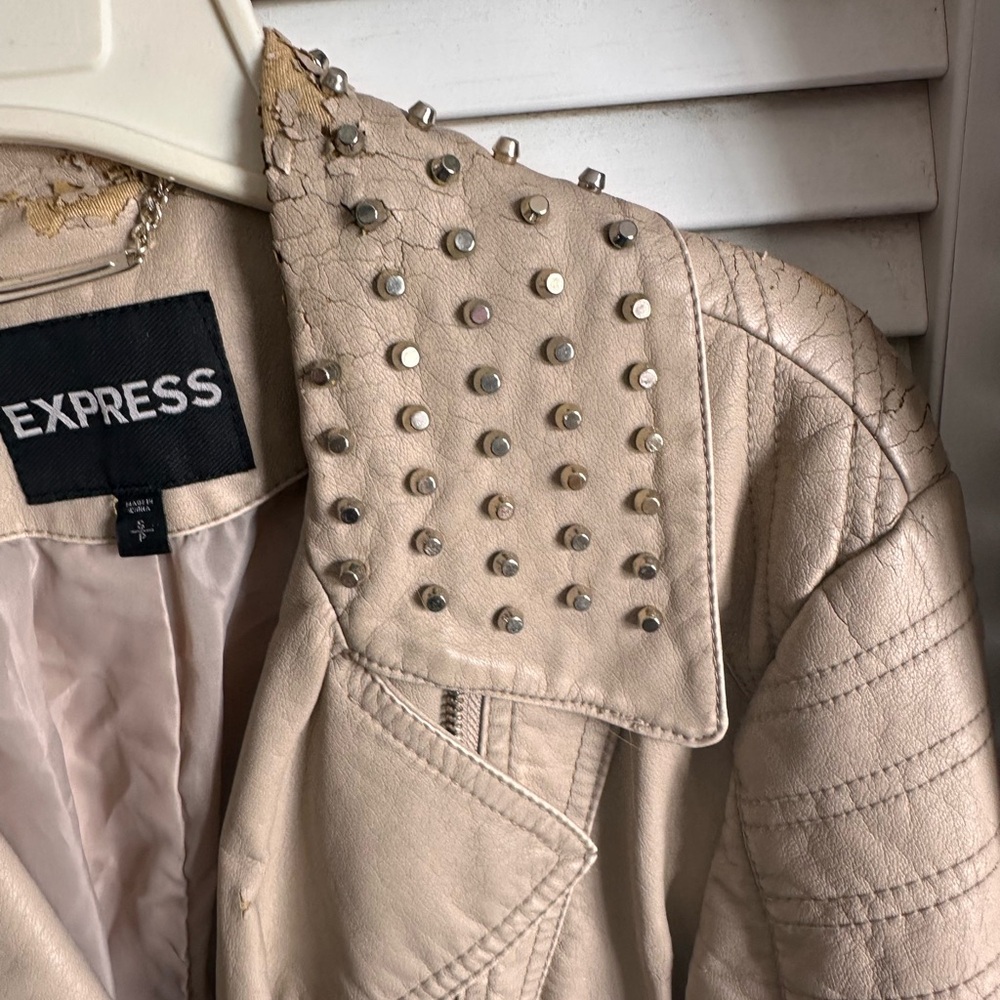 Express Tan Studded Leather Jacket - Picture 4 of 10